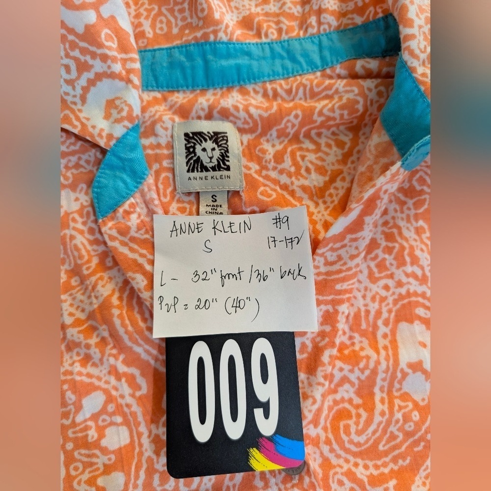 Anne Klein Orange Paisley Button Down Tunic Dress High Low Hem 3/4 Sleeve Small - Picture 8 of 8